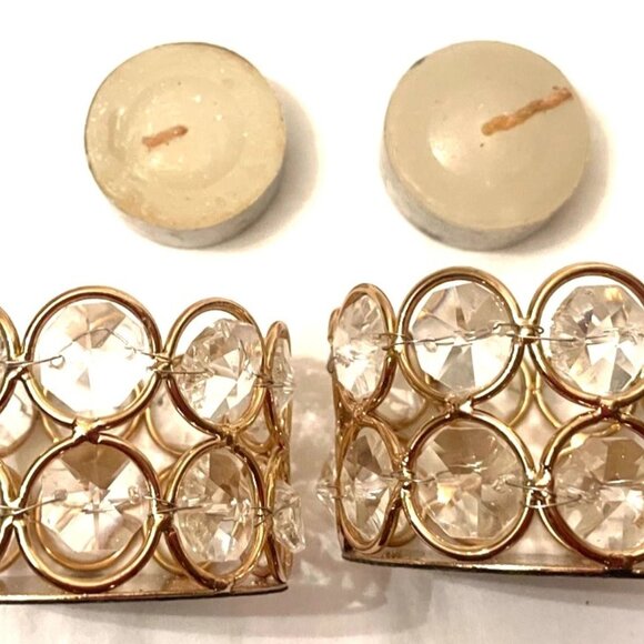 2 Tea Light Candle Holders Acrylic Beads Gold tone Metal 2 1/2" x 1 3/4" - Picture 5 of 5